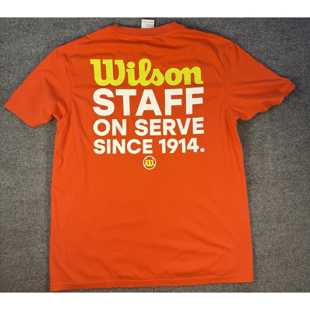Wilson Staff On Serve Since 1914 T Shirt Mens Medium Orange Tennis Graphic Tee